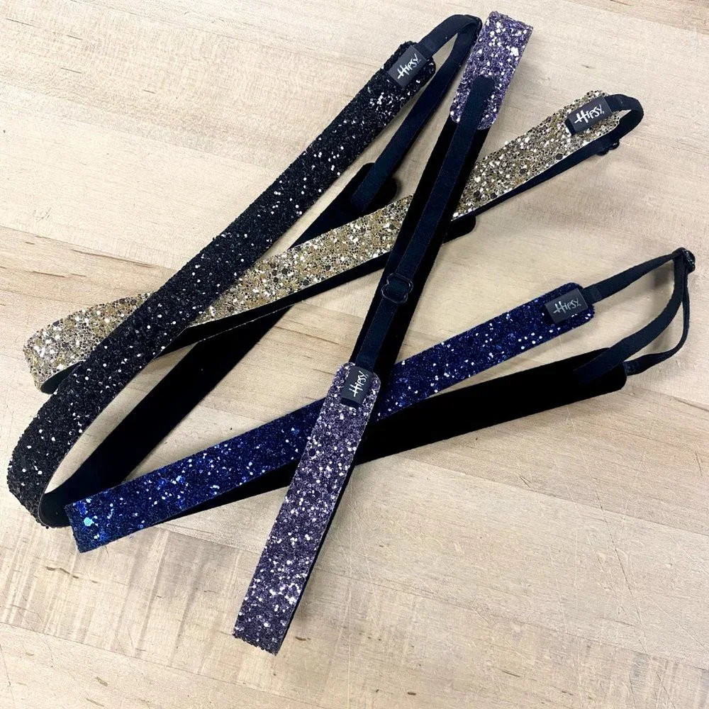 Hipsy 4-Pack Black/Gold/Navy/Gunmetal Bling Glitter Adjustable No Slip Headbands - Picture 3 of 11